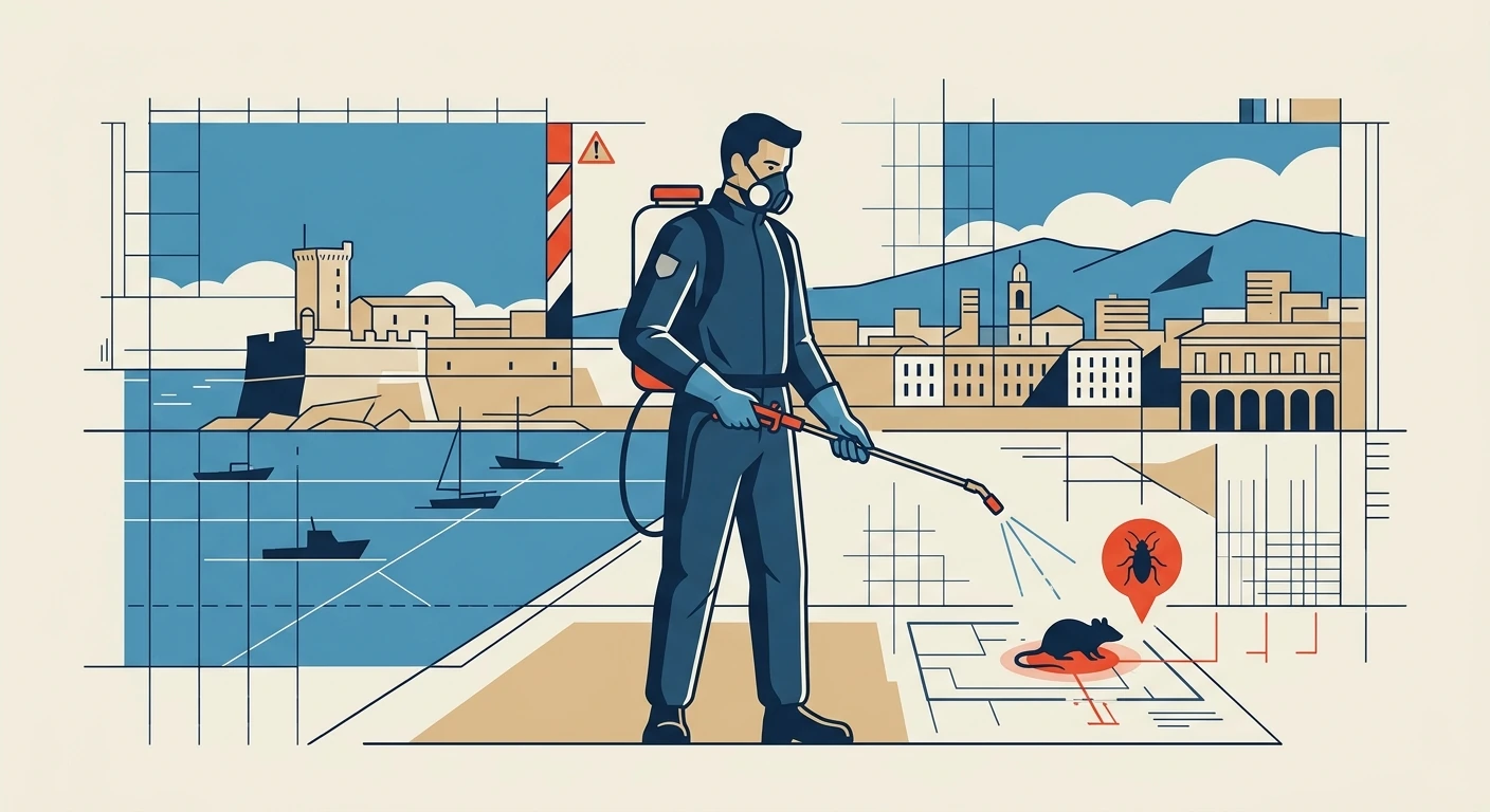 Illustration d’un technicien anti-nuisibles intervenant à Toulon