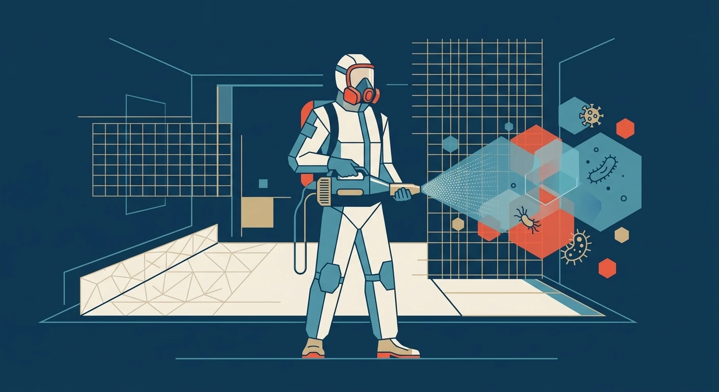 Illustration d’un technicien réalisant une désinfection